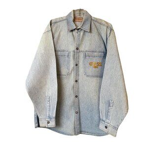 Vintage Guess USA Light Denim Lg Button-Up Shirt Embroidered Spell Out Retro Y2K